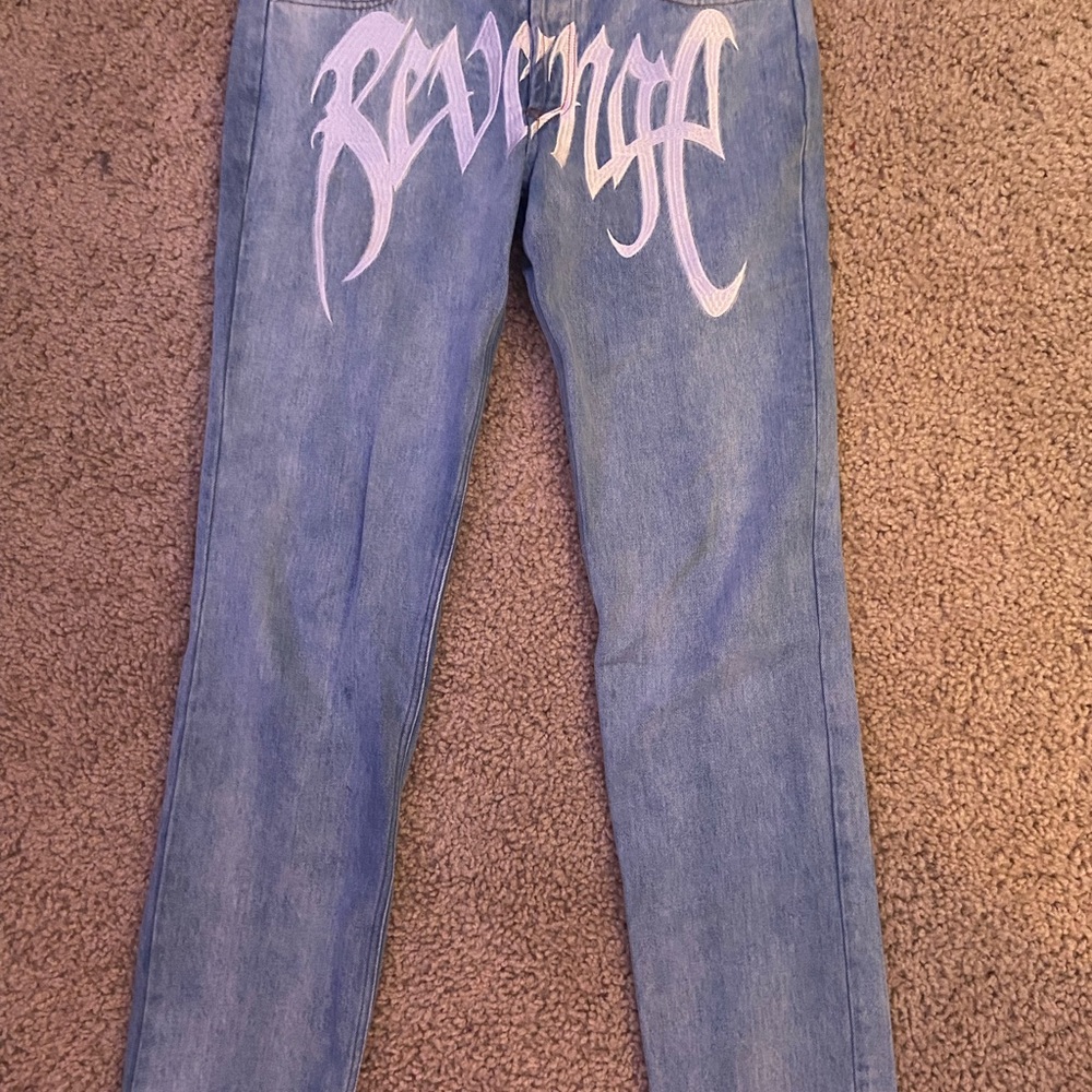 Revenge Embroidered Jeans (Light Wash
Blue) XL